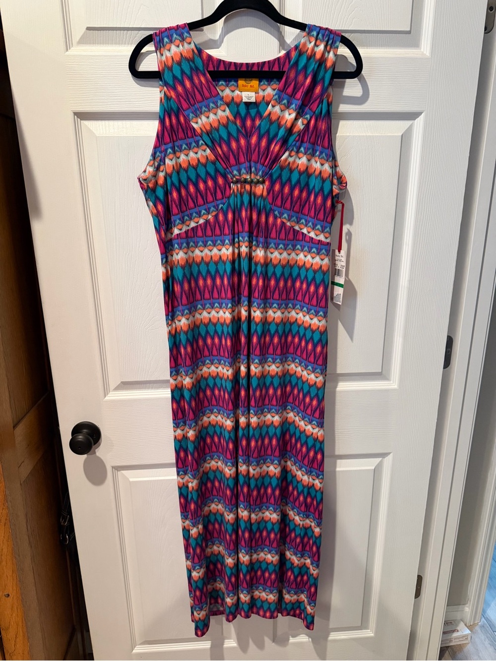 Ruby Rd. Multicolor Geometric Maxi Dress (Purple, Teal, Pink)